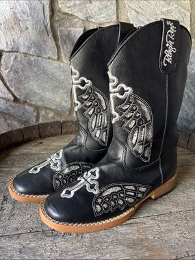 Blazin Roxx Black Girl's (Size 2) Western Boots with Silver Embroidery
